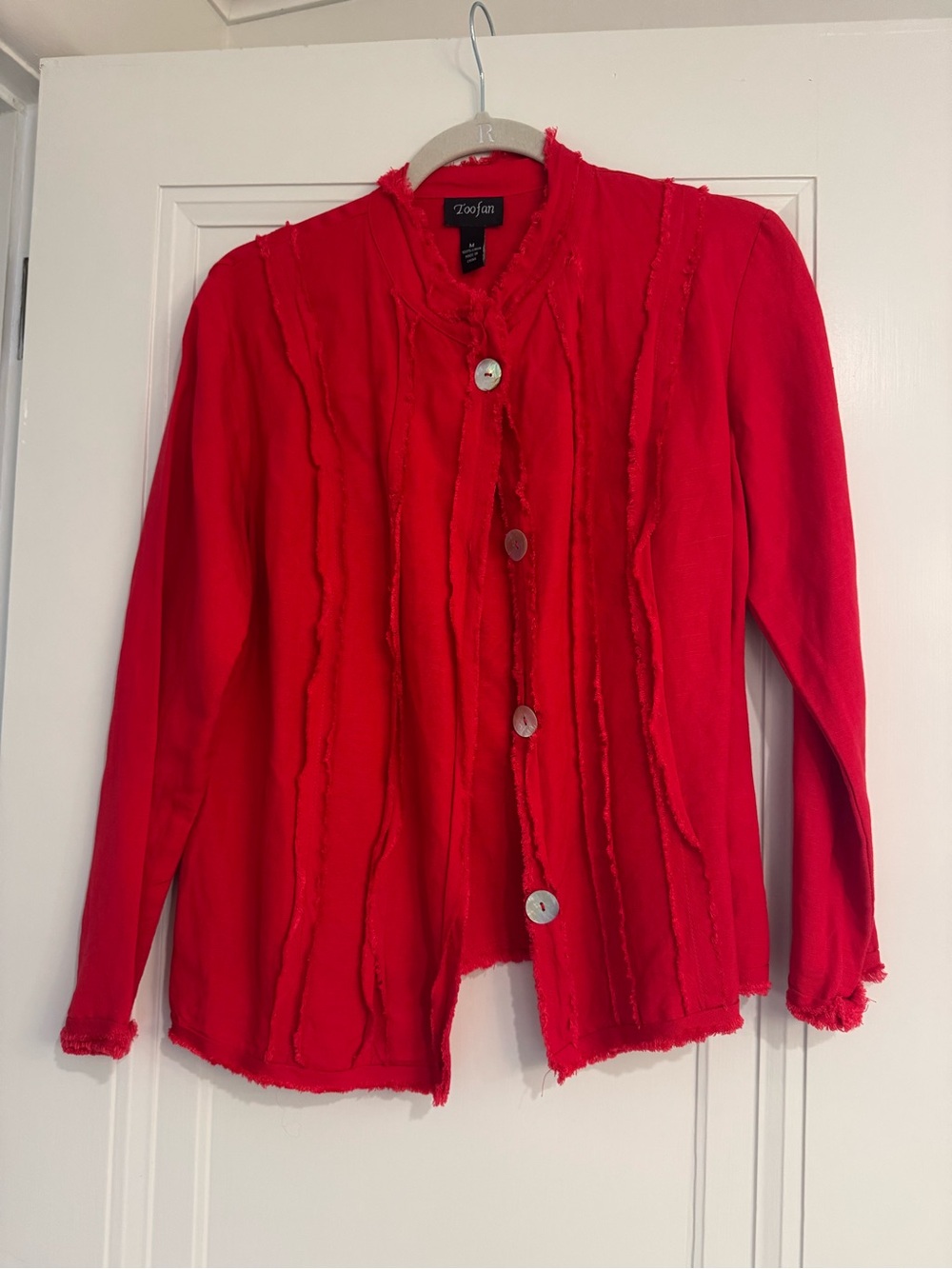 Toofan Red Button-Front Women's Cardigan - 100% Linen